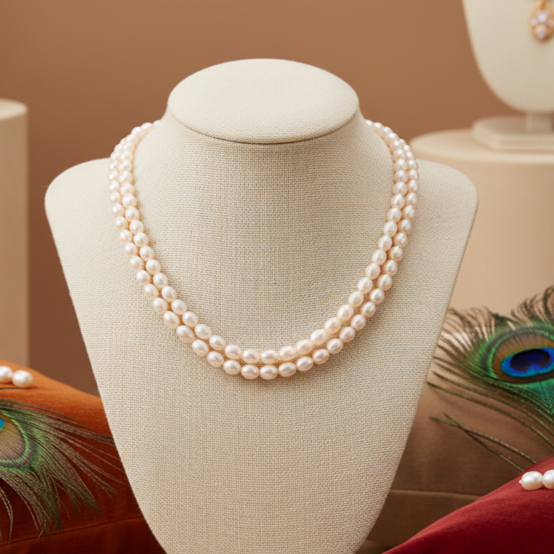 Stylish Double Line White Pearl Necklace